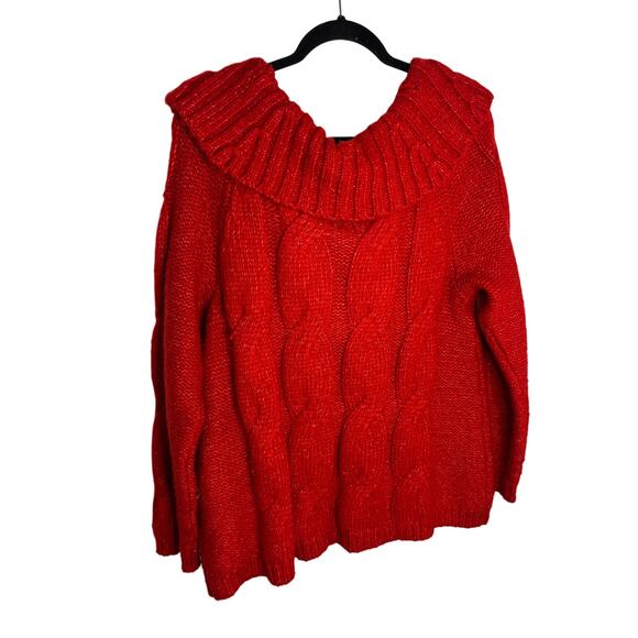 Soft Surroundings Red Cable Knit Cowl Neck Sweater Women’s Size Large Cozy - Picture 4 of 4